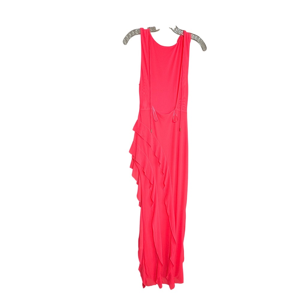 AFRM Rosette Ruffle Mesh Maxi Dress Womens Small Neon Pink Beach - Picture 5 of 10